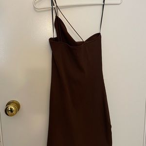 H&M Brown Ribbed One Shoulder Mini Dress